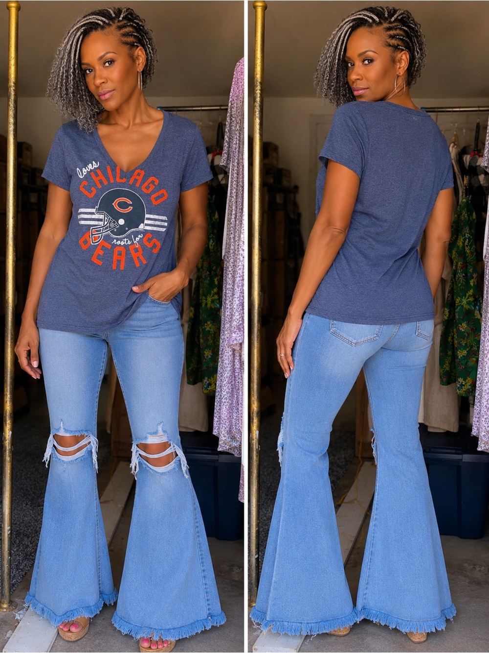 NFL Navy Chicago Bears V-Neck Graphic Tee